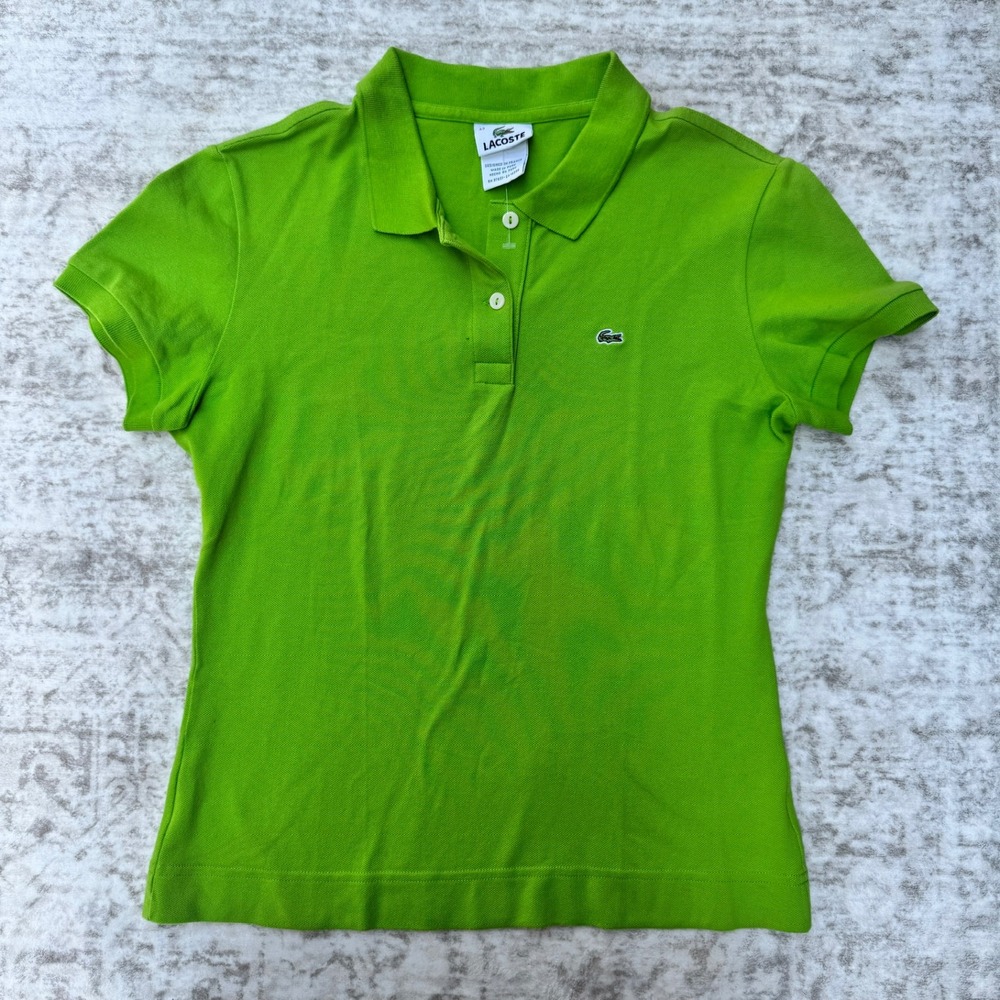 Lacoste Womens Lime Green Short Sleeve Pique Polo Shirt Size 42 Crocodile Logo